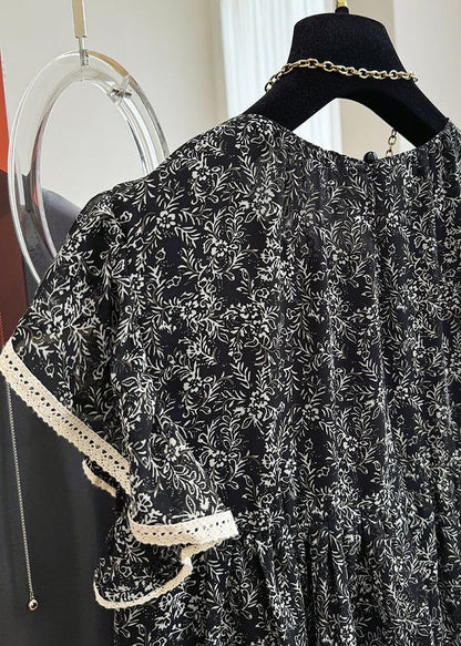 Tanks Chiffon Print Black Butterfly Stylish Sleeve