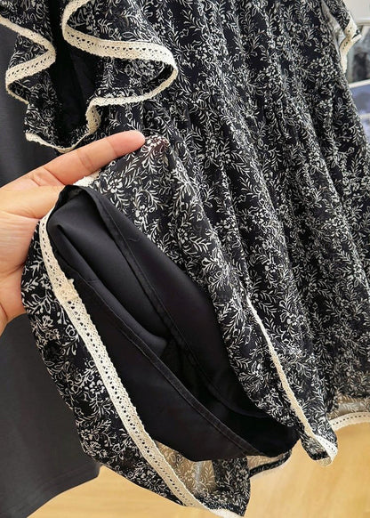 Tanks Chiffon Print Black Butterfly Stylish Sleeve