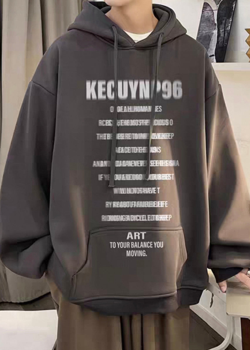 Stylish Black Print Pockets Oversized Cotton Men Sweatshirt Spring YQ022