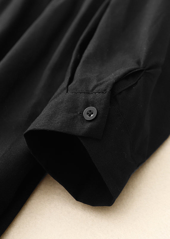 Black Dress Cotton Long Stylish Ruffled Spring
