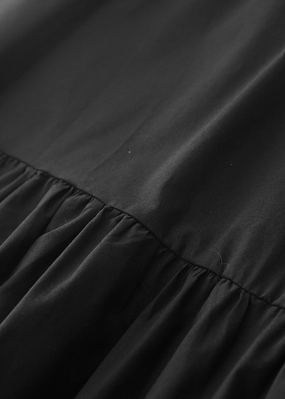 Black Dress Cotton Long Stylish Ruffled Spring
