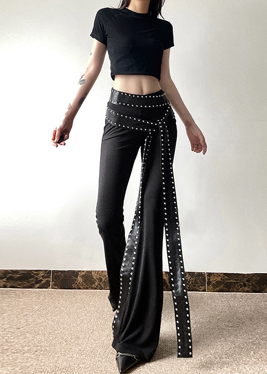 Stylish Black Tummy Control Bell-bottom Trousers Spring YF022