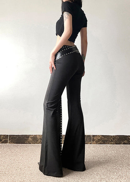 Stylish Black Tummy Control Bell-bottom Trousers Spring YF022