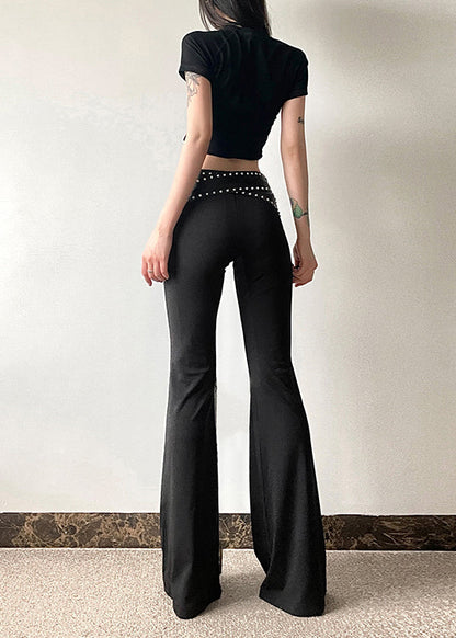 Stylish Black Tummy Control Bell-bottom Trousers Spring YF022