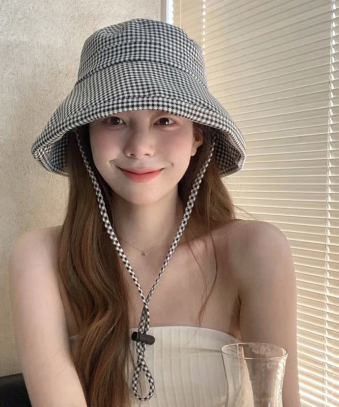 Stylish Black White Plaid Drawstring Bucket Hat MM075