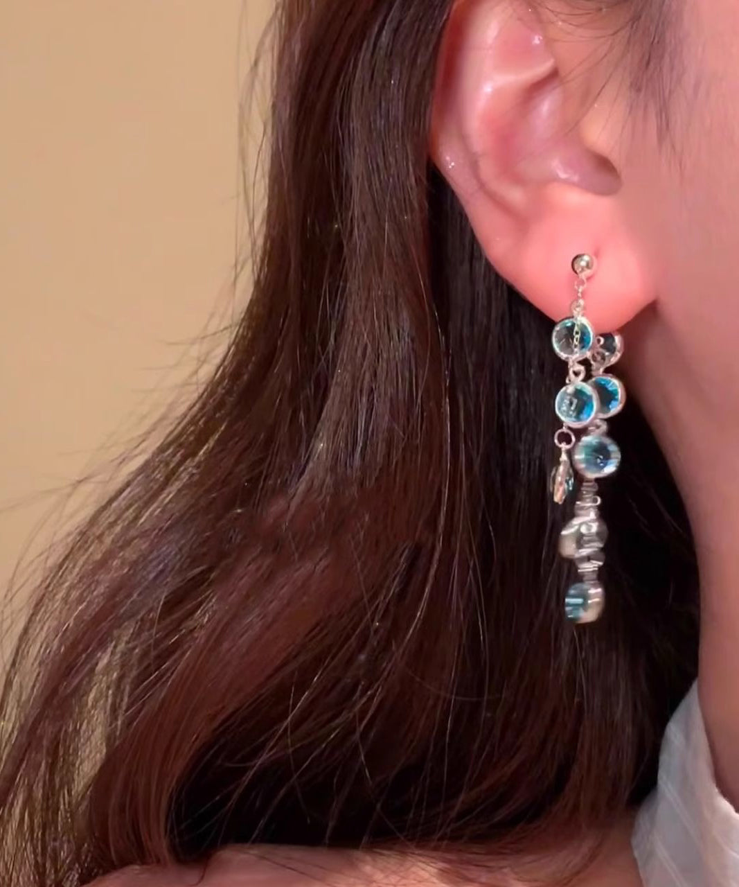 Stylish Tassel Crystal Alloy Drop Blue Earrings