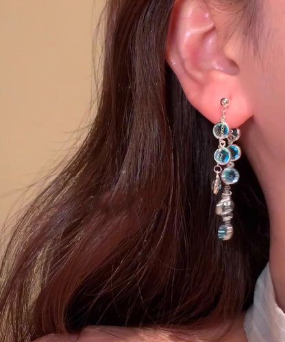 Stylish Tassel Crystal Alloy Drop Blue Earrings