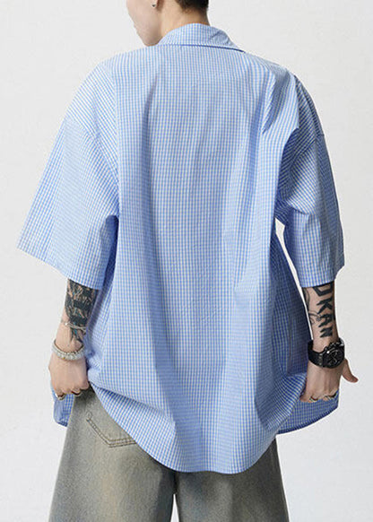 Pan Peter Summer Print Stylish Blue Shirts Mens Cotton Collar