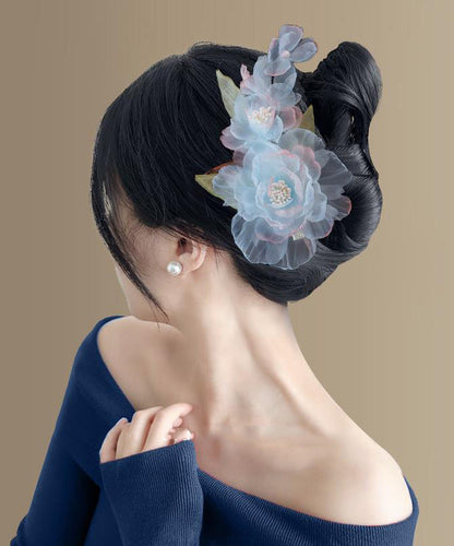 Blue Alloy Floral Hairpin Stylish Tulle