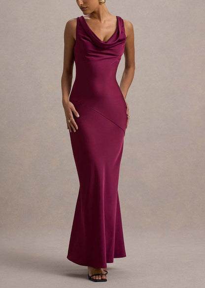 Turtle Backless Party Dress Wraped Neck Blue Stylish