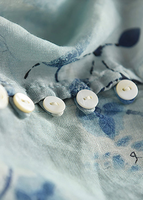 Shirts Neck Print Stylish Bracelet Linen V Blue Sleeve