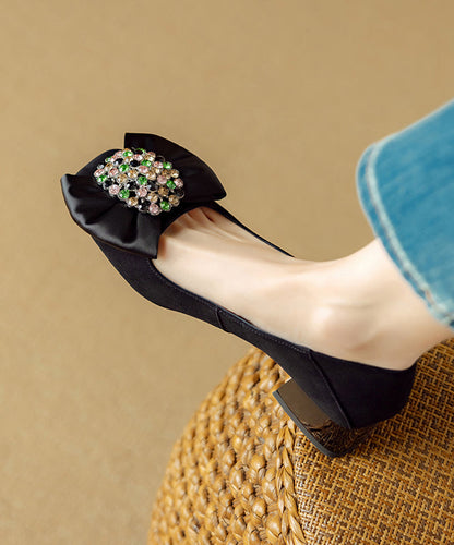 Suede Stylish Loafers Splicing Zircon Blue Penny Chunky Bow