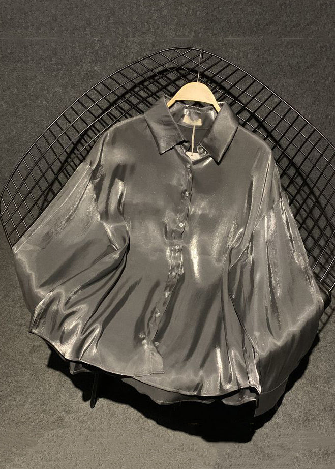 Red Button Collar Fall Pan Stylish Silk Peter Shirts Brick