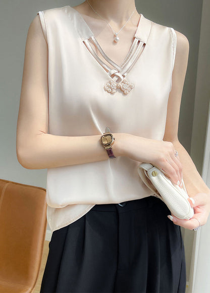 Bead Solid Summer Color Tank Champagne Nail Stylish Silk