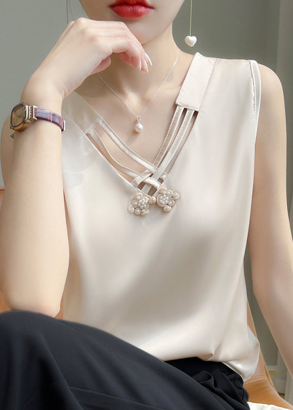 Bead Solid Summer Color Tank Champagne Nail Stylish Silk