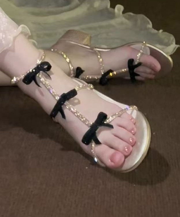 Peep Zircon Toe Chunky Stylish Bow Sandals Heel