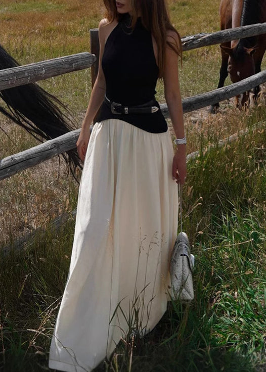 Backless Sleeveless Dress Cotton Colorblock Long Stylish