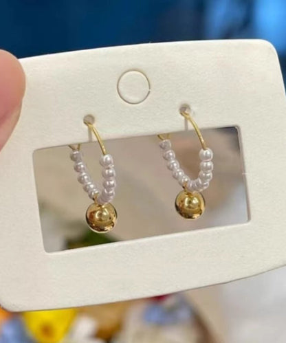 Colorblock Stylish Hoop Earrings Pearl Beading Metal