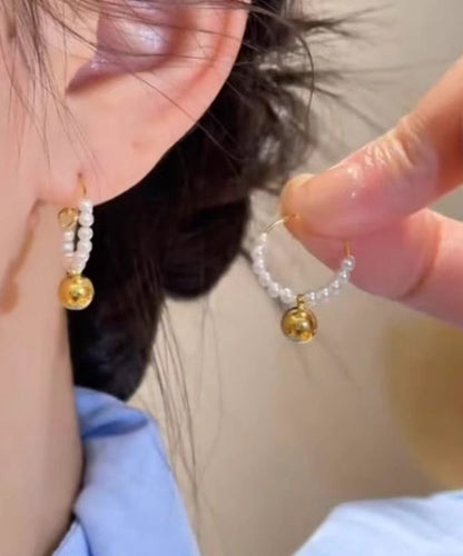 Colorblock Stylish Hoop Earrings Pearl Beading Metal