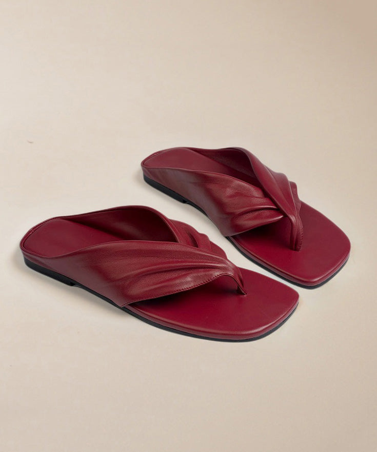 Flip Comfy Flops Stylish Splicing Red Leather Cowhide