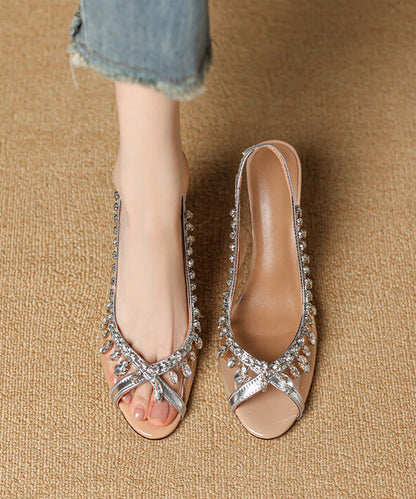 Wedge Cowhide Heels Leather Sequins Splicing Apricot Stylish