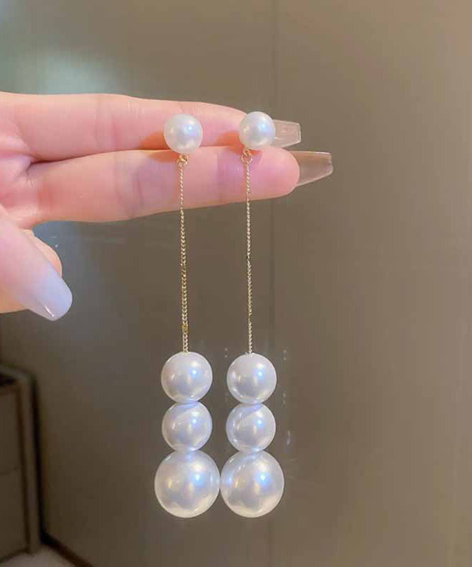 Stylish Gold Alloy Pearl TasseDrop Earrings TX016