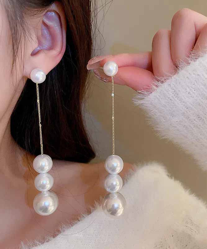 Stylish Gold Alloy Pearl TasseDrop Earrings TX016