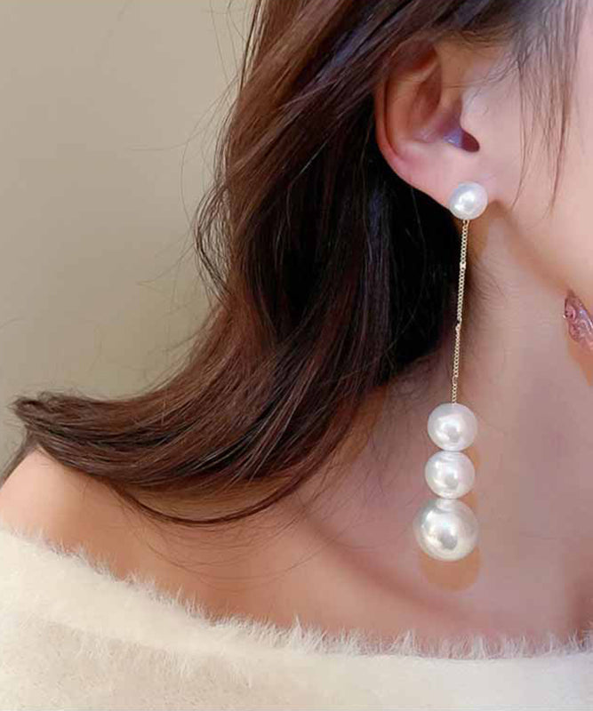 Stylish Gold Alloy Pearl TasseDrop Earrings TX016