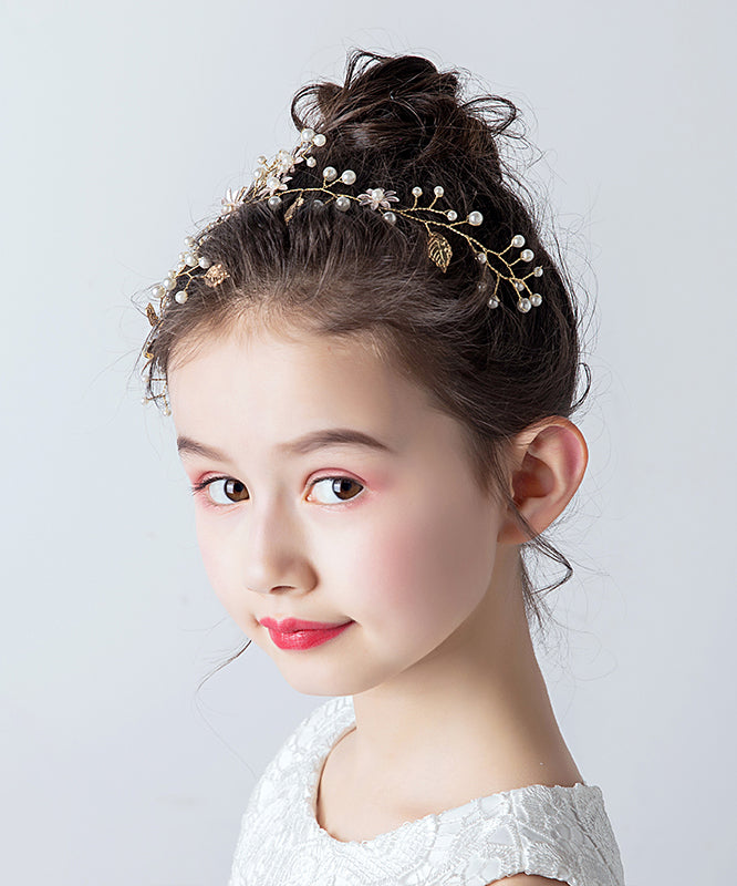 Stylish Gold Alloy Zircon Pearl Floral Leaf Girl Hairpin IU049