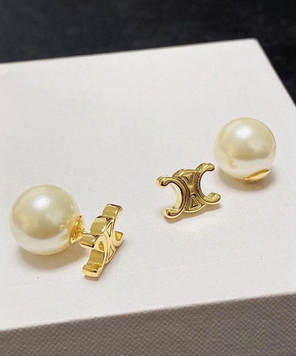 Copper Alloy Pearl Earrings Gold Stud Stylish