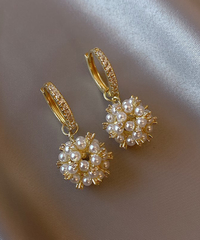 Zircon Copper Pearl Crystal Stylish Earrings Gold Alloy Drop