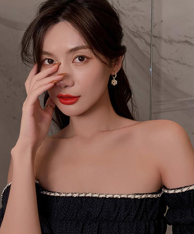 Zircon Copper Pearl Crystal Stylish Earrings Gold Alloy Drop