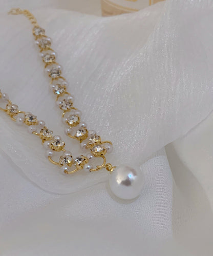 Stylish Gold Copper Alloy Zircon Pearl Charm Bracelet TX033