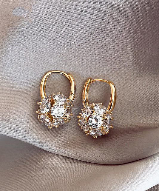Stylish Gold Copper Alloy Zircon Spherical Hoop Earrings TX038