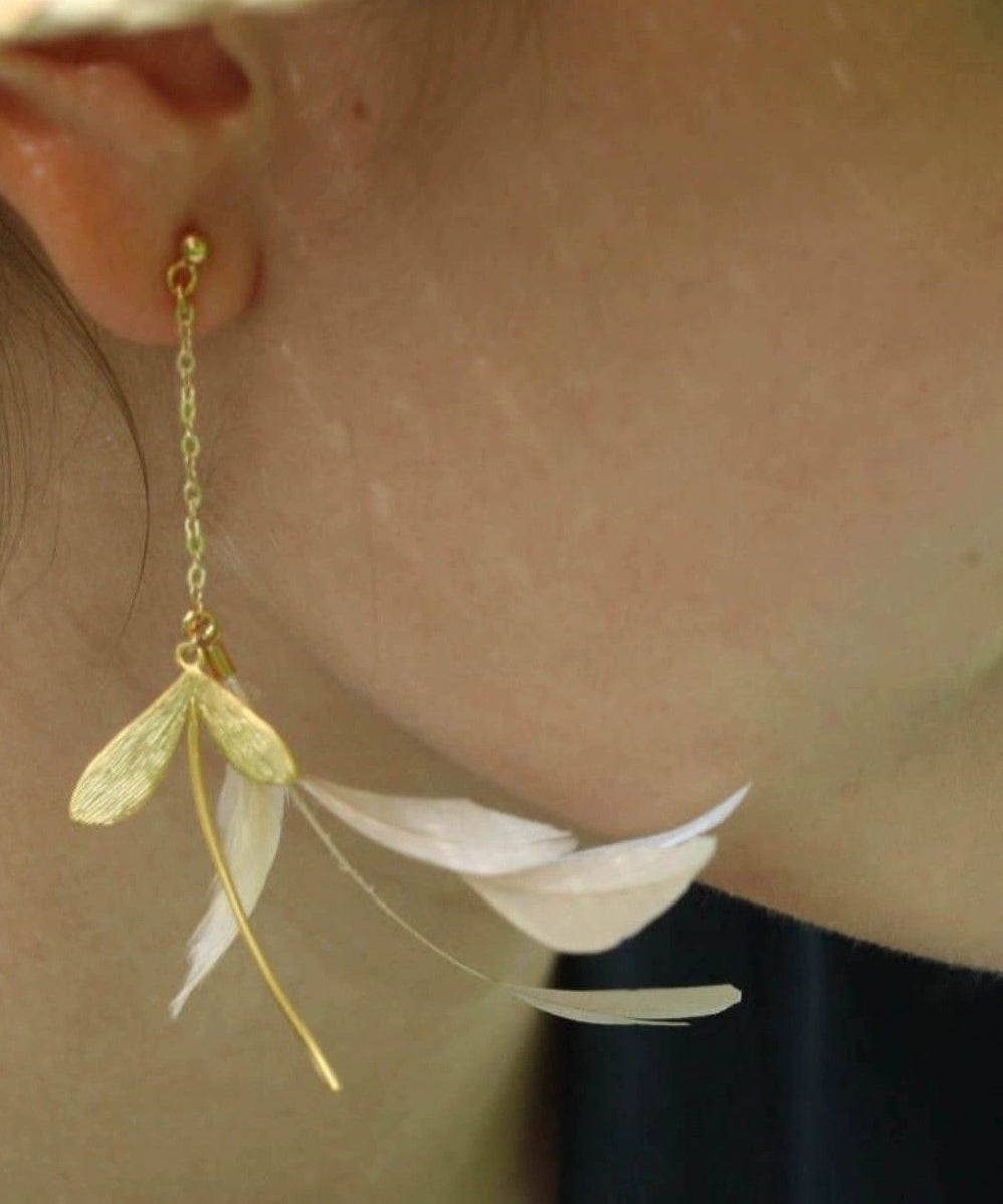 Drop Copper Earrings Gold Stylish Overgild Feather
