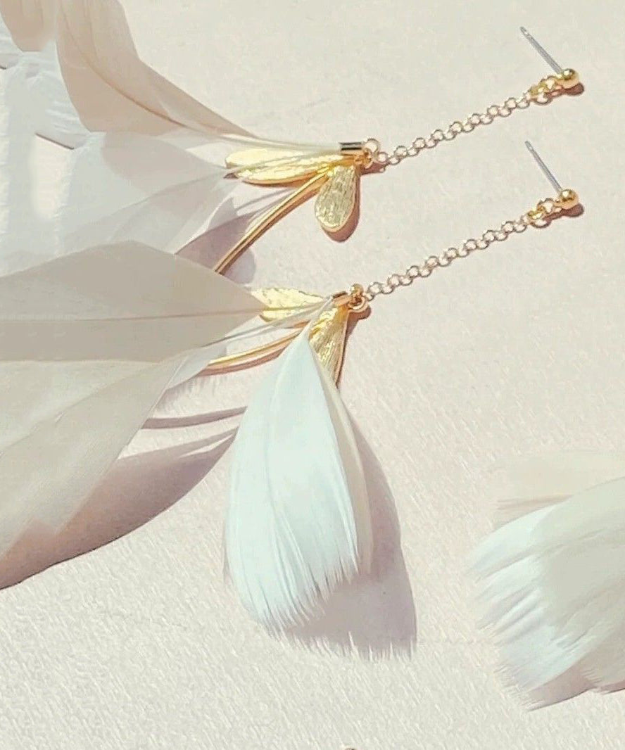 Drop Copper Earrings Gold Stylish Overgild Feather