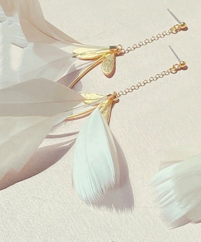 Drop Copper Earrings Gold Stylish Overgild Feather