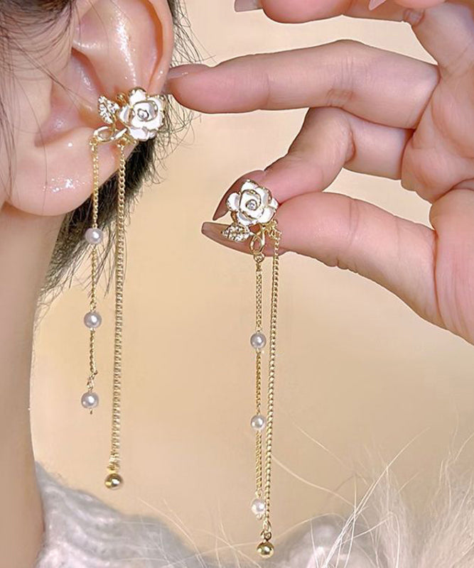 Overgild Tassel Gold Pearl Copper Floral Drop Chain Stylish