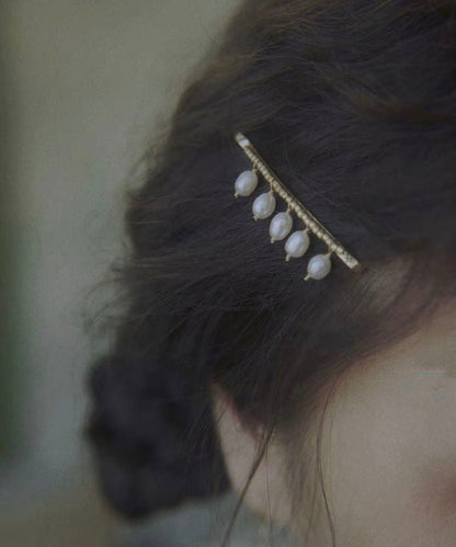 Stylish Gold Pearl Drop Copper Water Overgild Hairpin Tassel