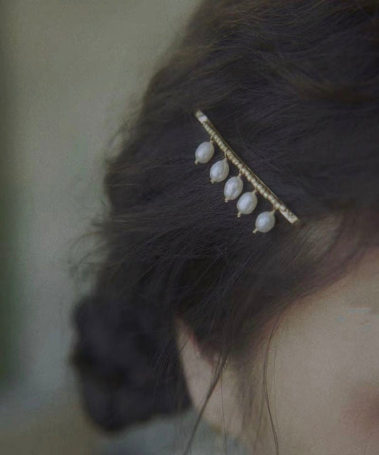 Stylish Gold Pearl Drop Copper Water Overgild Hairpin Tassel