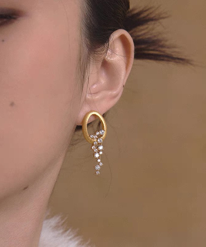 Gold Stylish Drop Zircon Overgild Tassel Copper Earrings