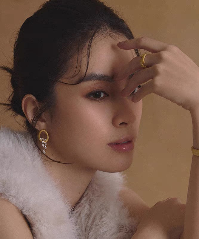 Gold Stylish Drop Zircon Overgild Tassel Copper Earrings