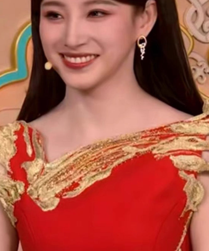 Gold Stylish Drop Zircon Overgild Tassel Copper Earrings