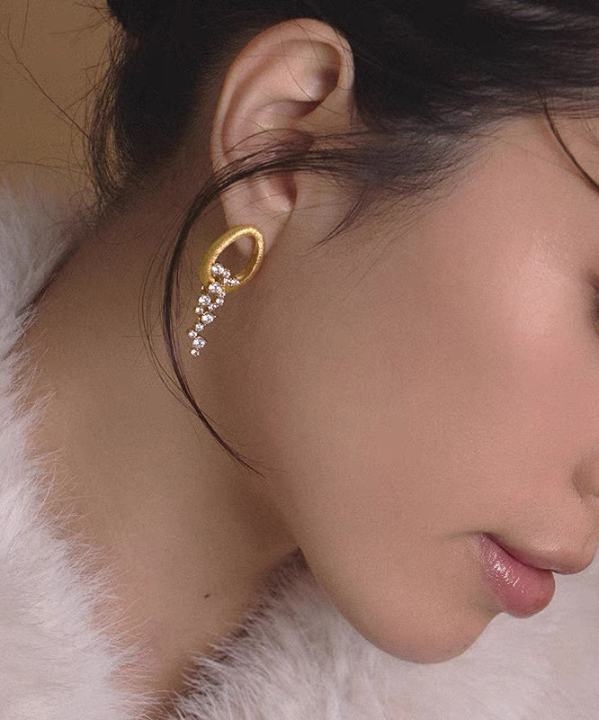 Gold Stylish Drop Zircon Overgild Tassel Copper Earrings