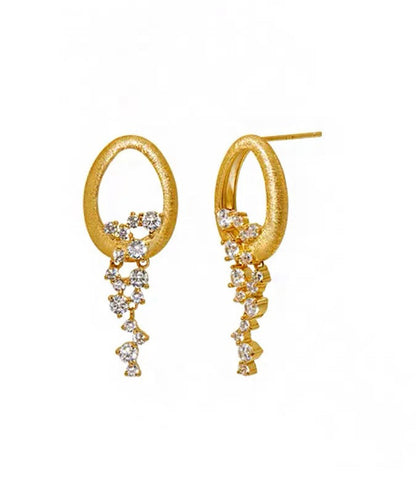 Gold Stylish Drop Zircon Overgild Tassel Copper Earrings