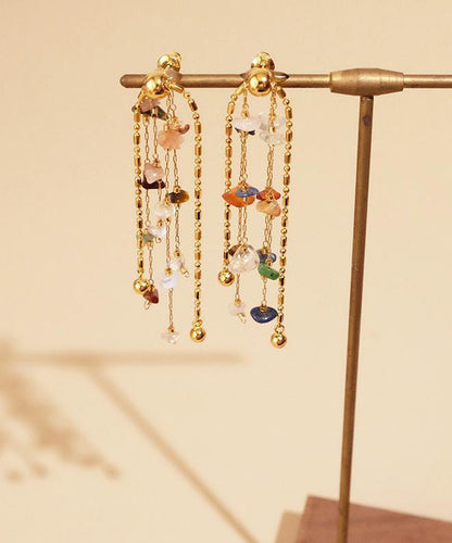 Rainbow Earrings Copper Stone Stylish Tassel Gold Drop