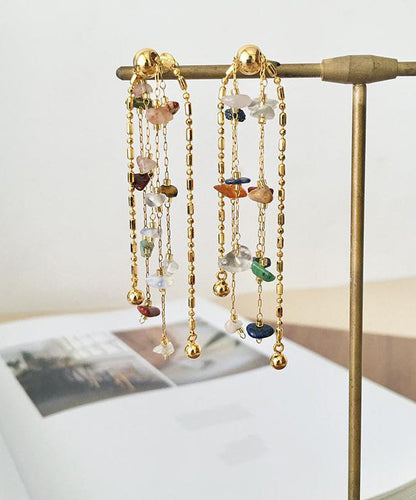 Rainbow Earrings Copper Stone Stylish Tassel Gold Drop