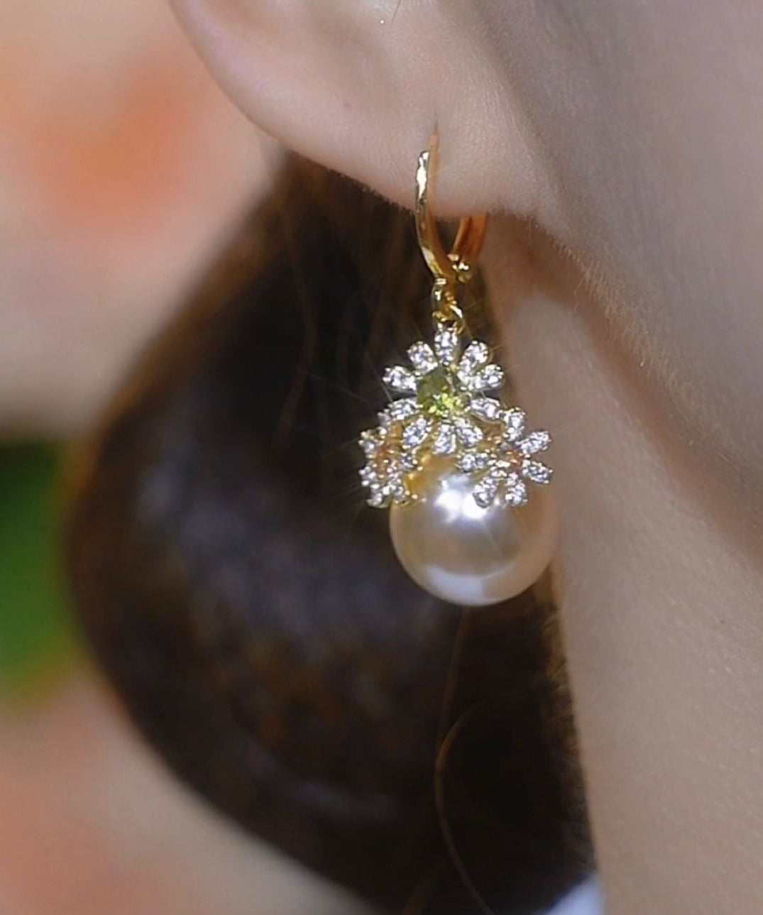 Stylish Gold Copper Zircon Pearl Drop Earrings TX030