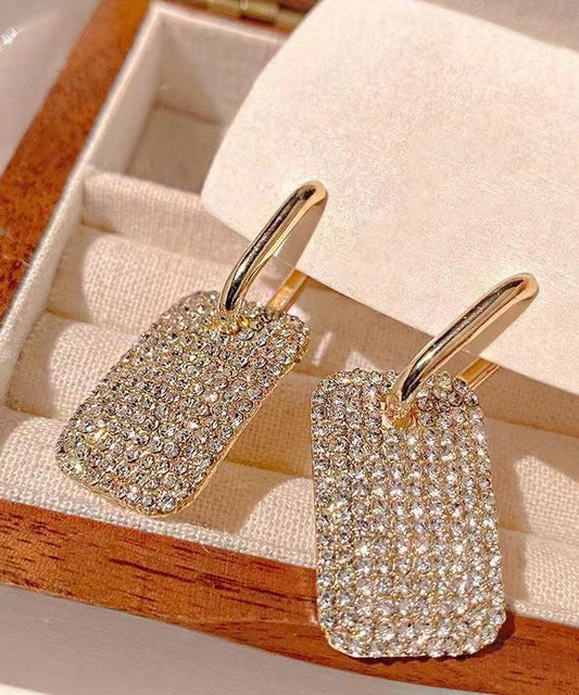 Hoop Earrings Square Stylish Gold Copper Zircon
