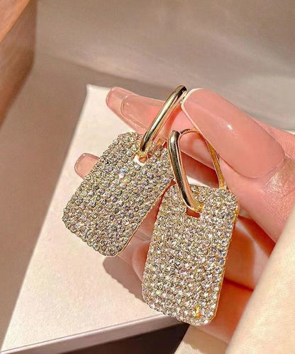 Hoop Earrings Square Stylish Gold Copper Zircon